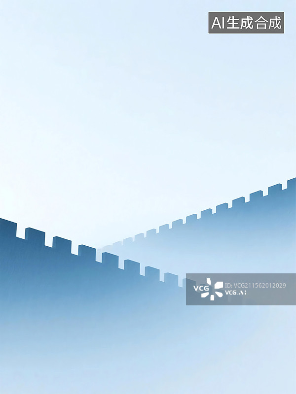 【AI数字艺术】渐变蓝色几何城墙图形背景图片素材
