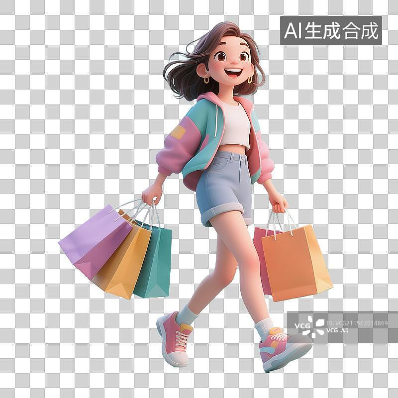 【AI数字艺术】提着购物袋的时尚女孩图片素材