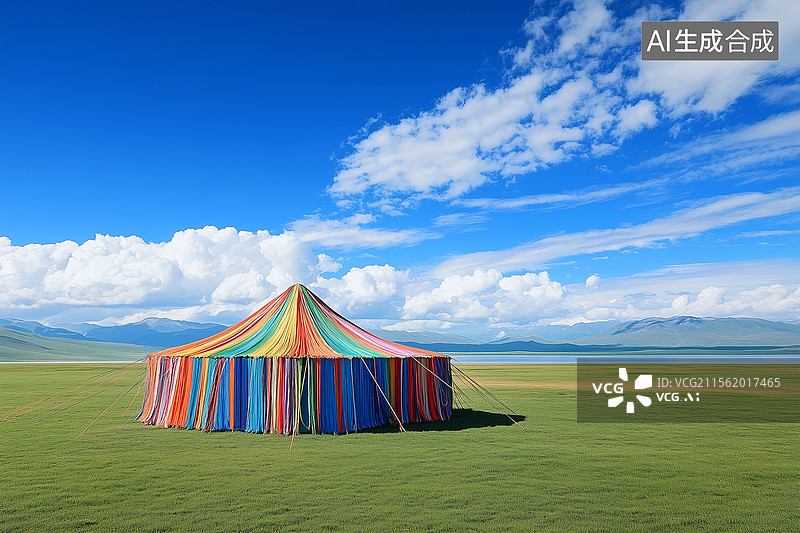 【AI数字艺术】高山草地上的经幡图片素材
