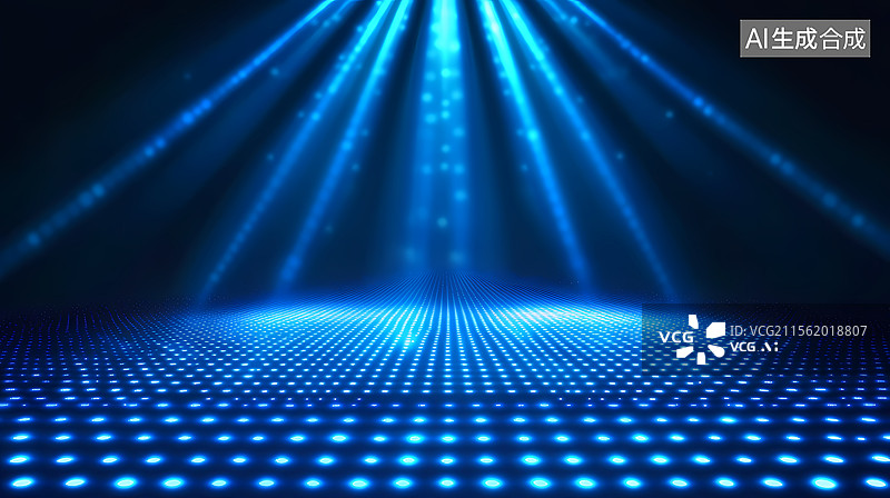 【AI数字艺术】蓝色光点舞台背景图片素材