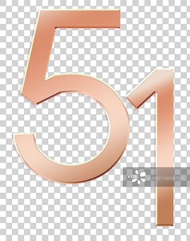 金色3D立体数字51 浅浮雕立体字元素 51劳动节艺术字插画图片素材