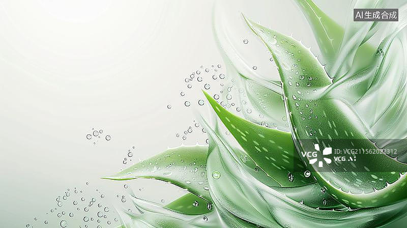 【AI数字艺术】绿色背景下的芦荟片纹理与凝胶图片素材