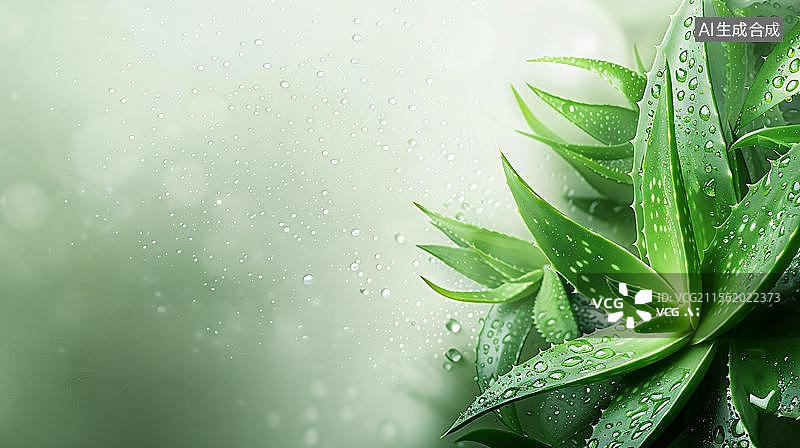 【AI数字艺术】绿色背景下的芦荟片纹理与凝胶图片素材