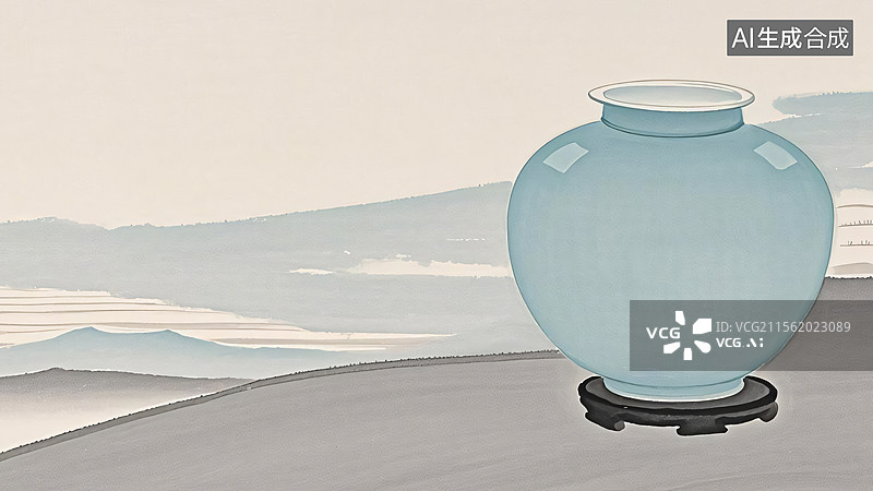 【AI数字艺术】水墨画花瓶背景居右图片素材