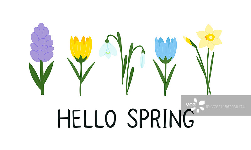 可爱的花朵与“你好春天”的字样图片素材