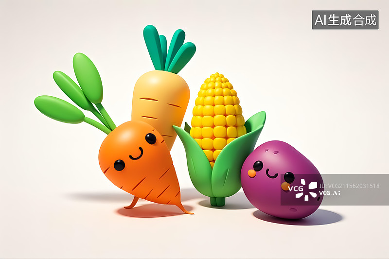 【AI数字艺术】3D卡通拟人化蔬菜插画图片素材