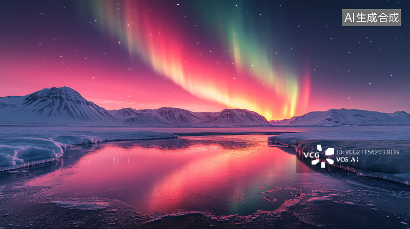 【AI数字艺术】极光下的冰川湖图片素材
