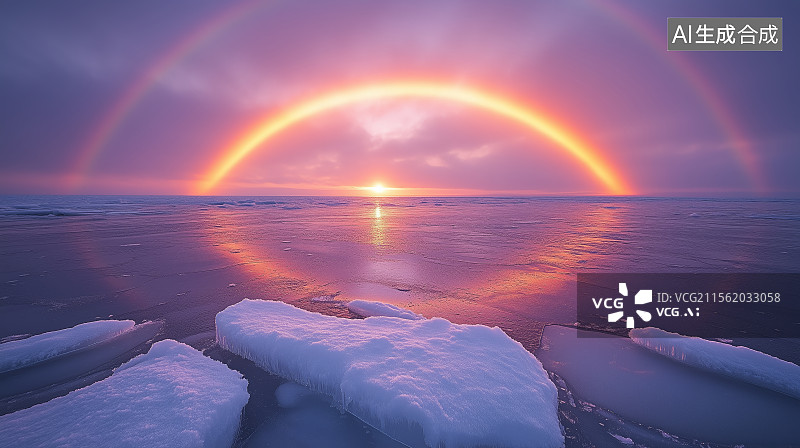 【AI数字艺术】极地冰面上的彩虹图片素材