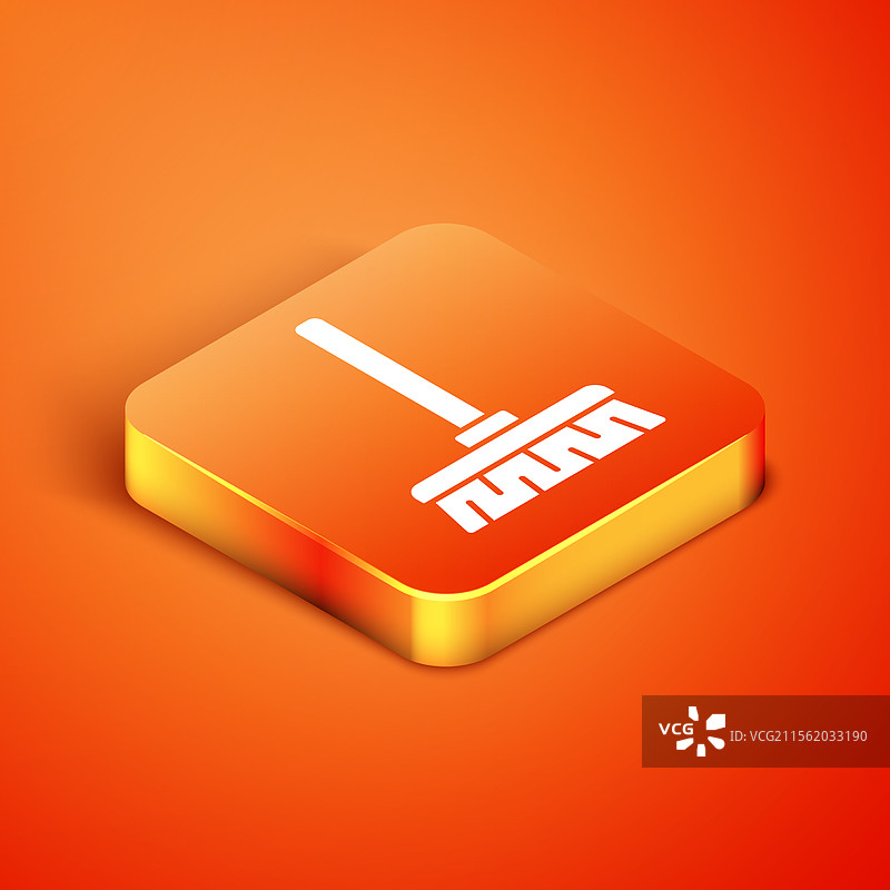 等距扫把图标，背景为橙色图片素材