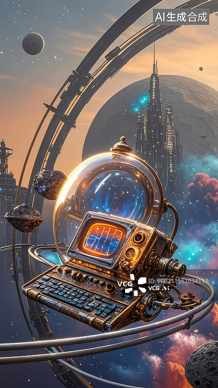 【AI数字艺术】未来太空站的计算机终端图片素材