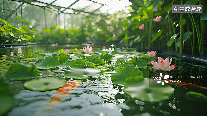 【AI数字艺术】清晨透光荷塘图片素材