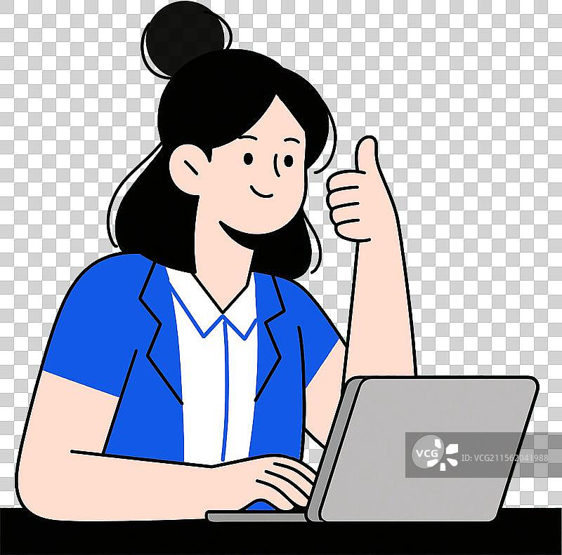 女点赞电脑工作丸子头半身像上班族图片素材