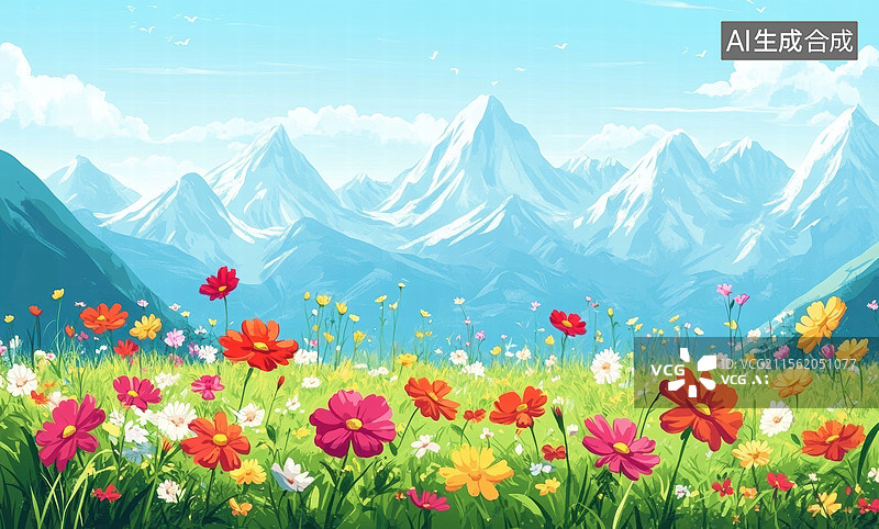 【AI数字艺术】山间花海的美丽景色图片素材