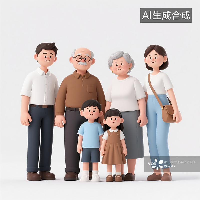【AI数字艺术】一家人合影卡通插画图片素材