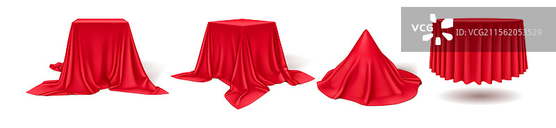 红色丝绸和缎子面料悬垂在形状上图片素材