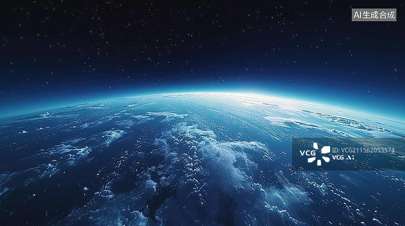 【AI数字艺术】地平线上的太阳在地球表面发光 太空眺望地球，发光的城市夜晚图片素材