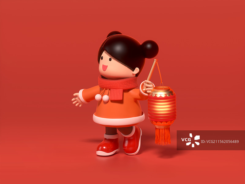 小女孩提着灯笼花灯过传统节日场景图片素材