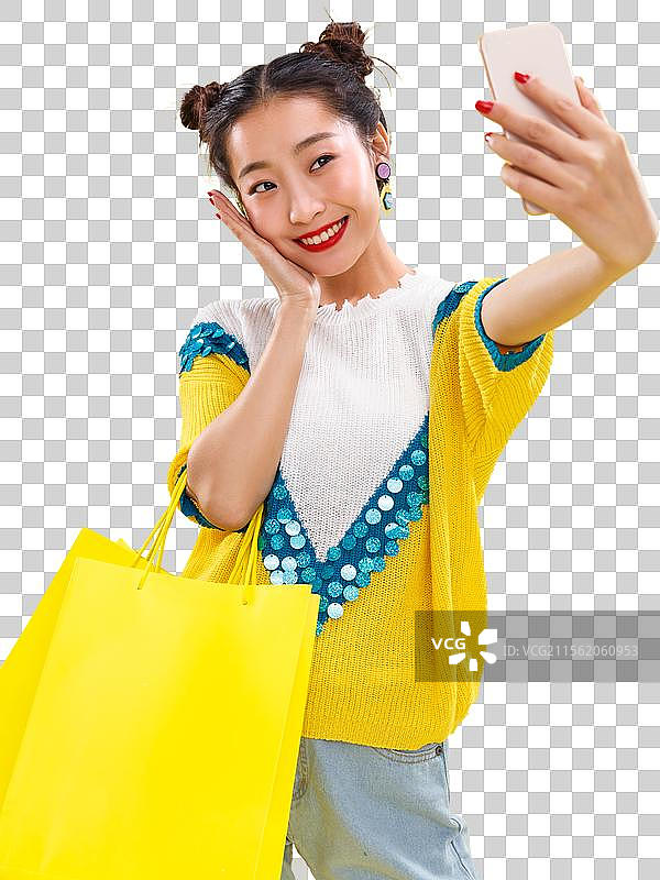 青年女人用手机自拍图片素材