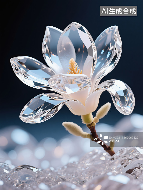 【AI数字艺术】水晶质感玉兰花图片素材