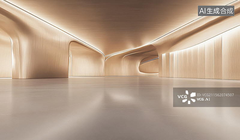 【AI数字艺术】后现代木板纹理室内展厅空间图片素材