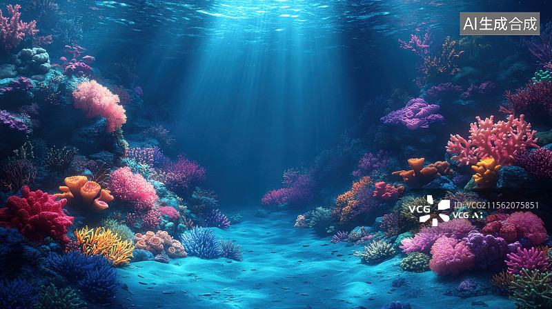 【AI数字艺术】海底深海鱼群大海水生生物珊瑚生态环境图片素材