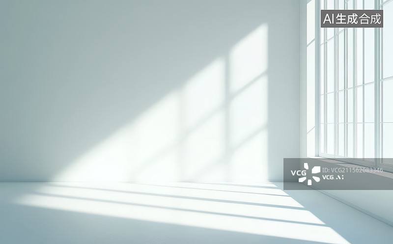 【AI数字艺术】3D白色的有阳光空房间图片素材