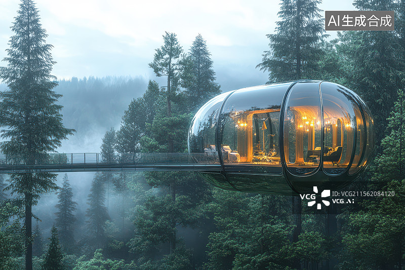 【AI数字艺术】森林城市胶囊居住房子图片素材