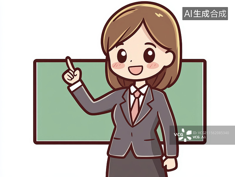 【AI数字艺术】卡通女性老师站在黑板前讲课图片素材