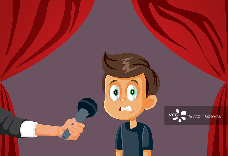 男孩在舞台上感到紧张和害羞图片素材