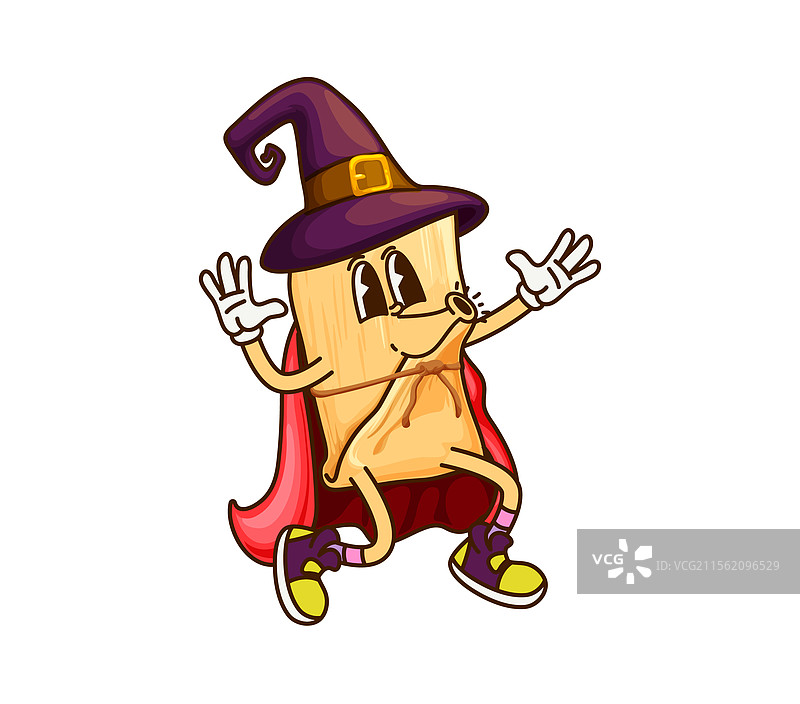 卡通风格的墨西哥玉米饺子，打扮成万圣节女巫图片素材