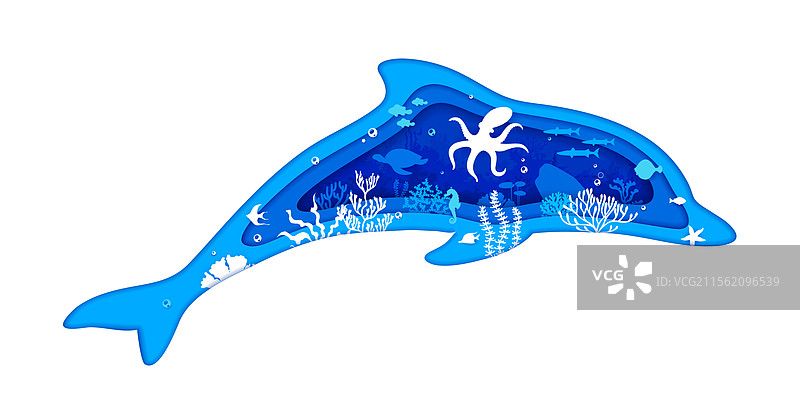 海豚剪影纸雕水下风景图片素材