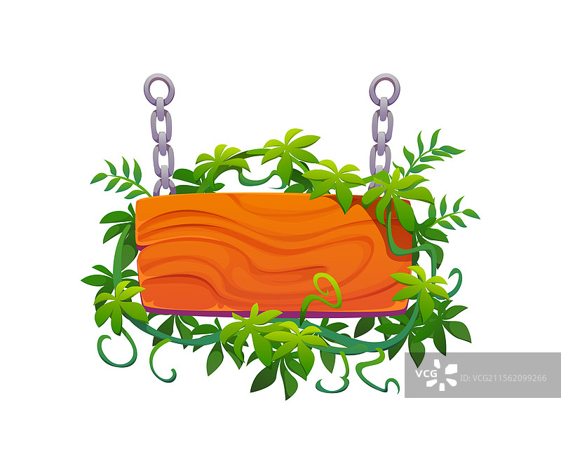 带有热带丛林藤蔓的木制招牌图片素材