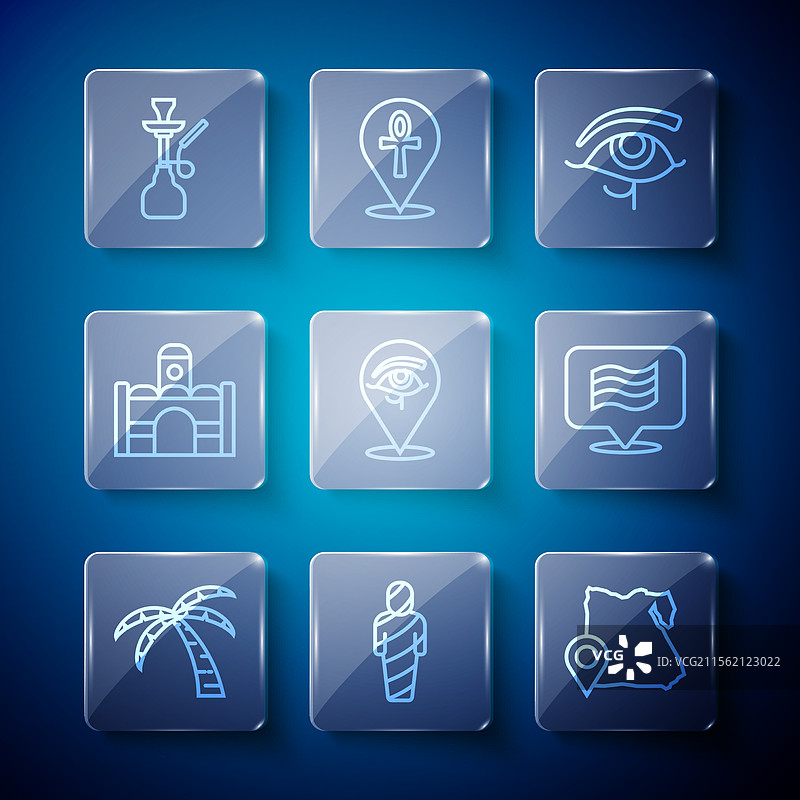 埃及木乃伊地图上的热带棕榈树线条图片素材