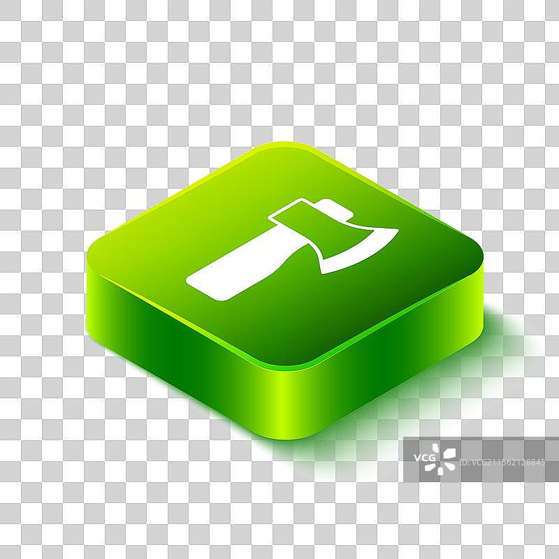 等距木制斧头图标，背景为绿色图片素材