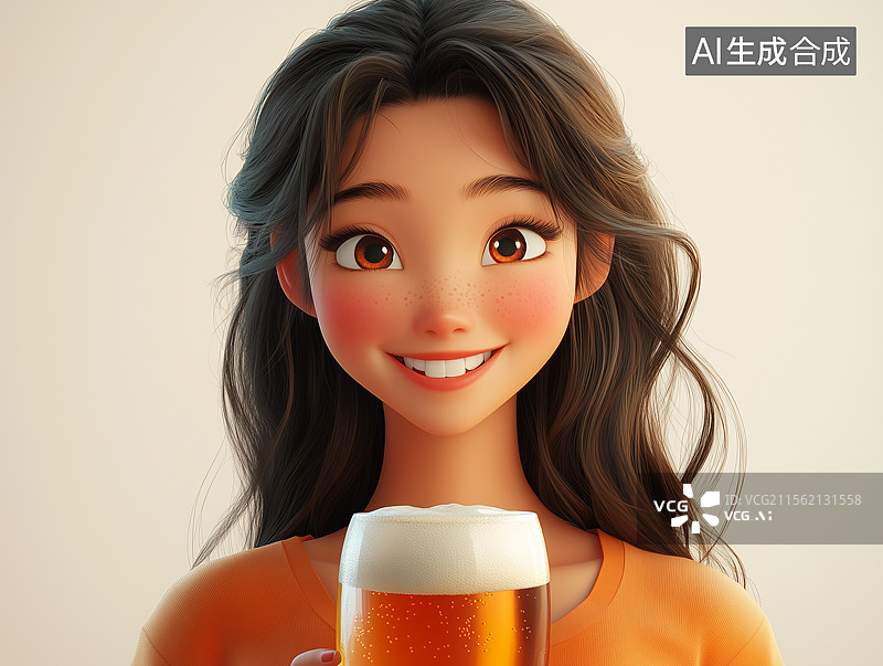【AI数字艺术】一个正在喝啤酒的女人图片素材
