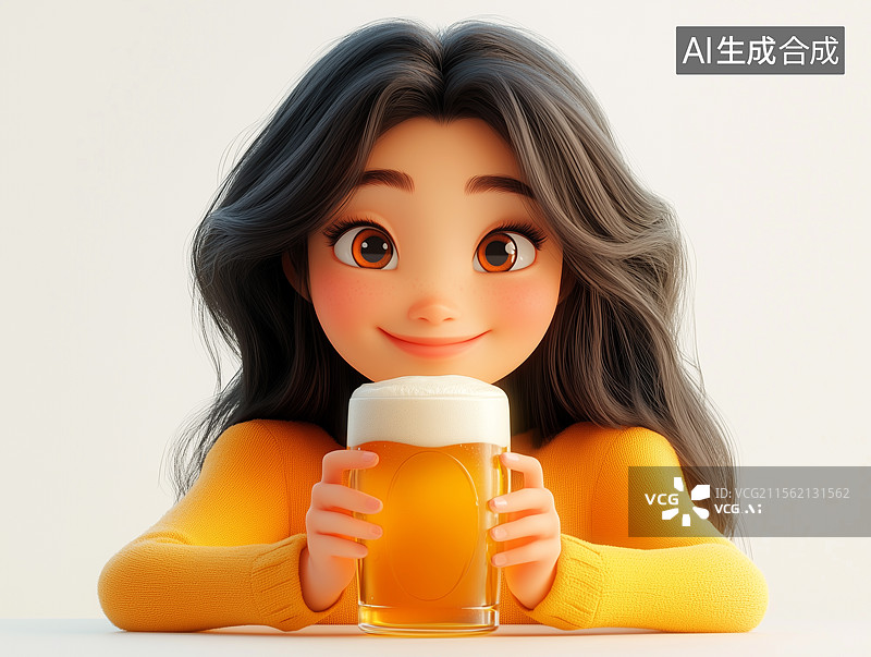 【AI数字艺术】一个正在喝啤酒的女人图片素材