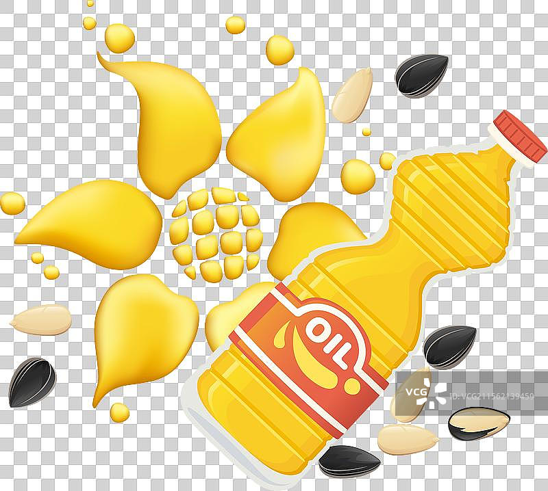 透明瓶中的葵花油流动着图片素材