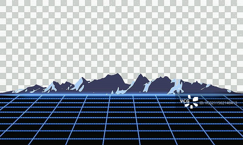 蓝色激光网格与山脊轮廓图片素材