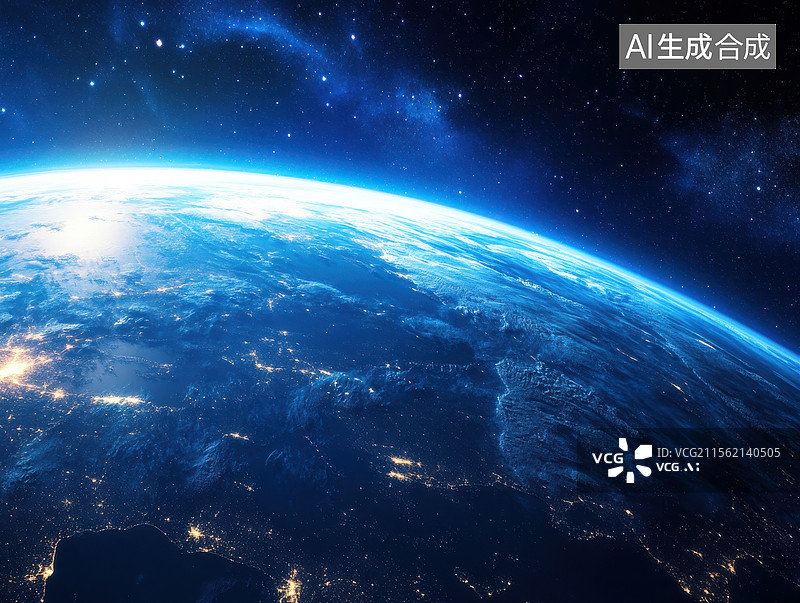 【AI数字艺术】地球夜景的太空视角图片素材