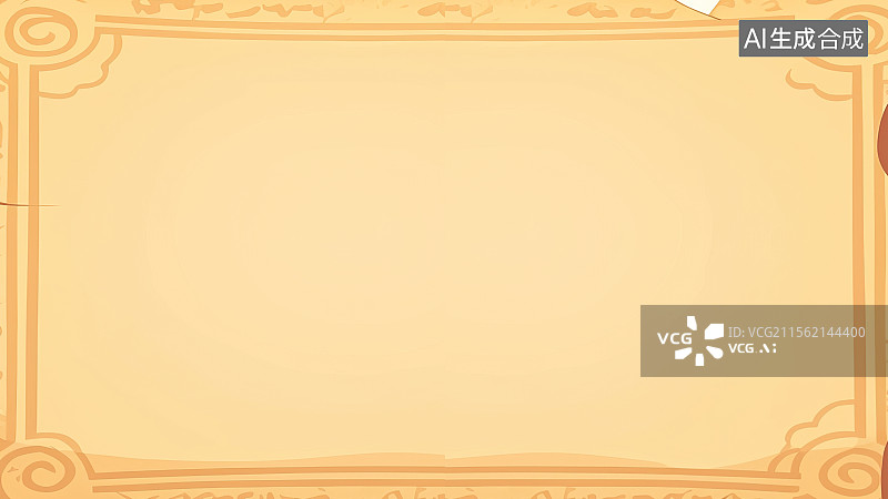 【AI数字艺术】2D卡通常规背景趣味扁平元素，展开的画轴卷轴米黄色牛皮纸质感 欧式古典复古探险主题图纸游戏素材图片素材
