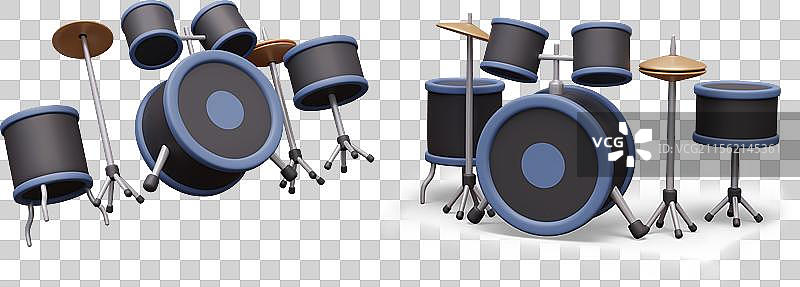 逼真的鼓和镲模型套件图片素材