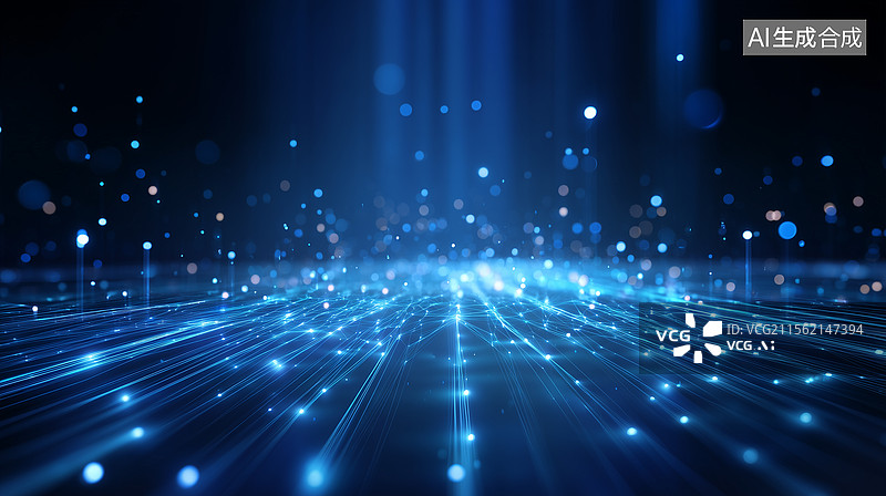 【AI数字艺术】科技感蓝色数据光线抽象场景图片素材