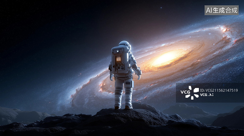 【AI数字艺术】宇航员眺望星系宇宙探索场景图片素材