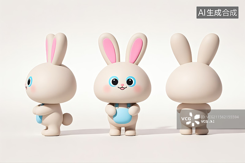 【AI数字艺术】3D立体卡通兔子形象插画图片素材