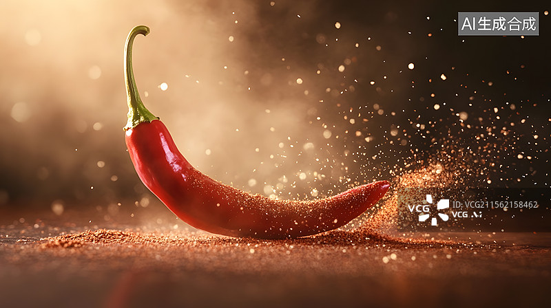 【AI数字艺术】红辣椒掉落桌面动态特写插画 川菜湘菜 美食宣传图片素材