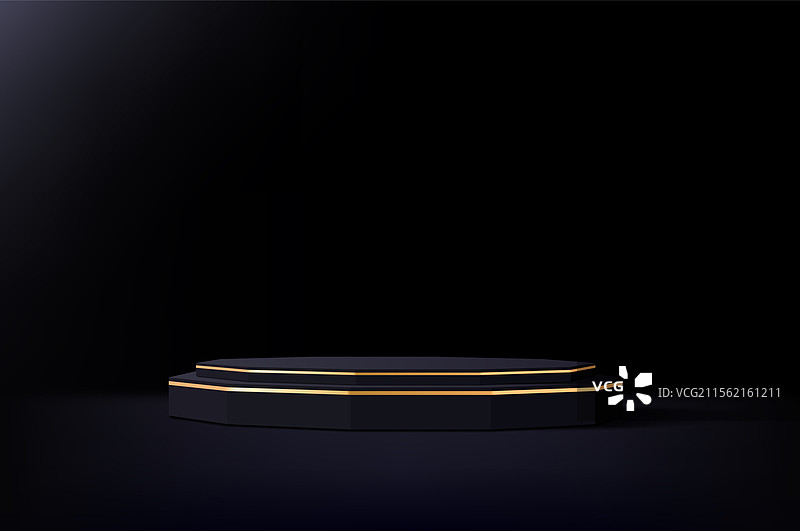 黑色讲台舞台，带有金色边框，3D效果图片素材