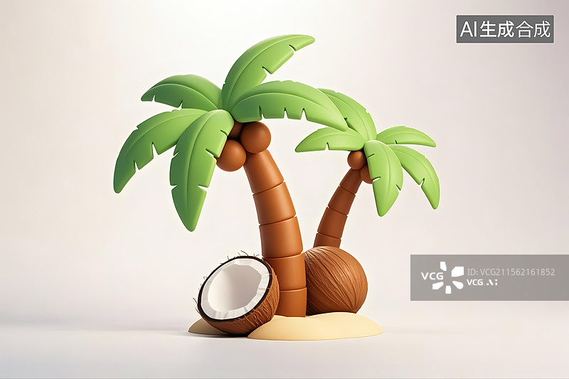【AI数字艺术】椰树三维插画图片素材