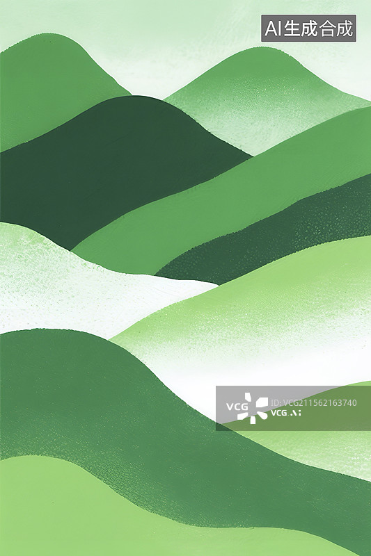 【AI数字艺术】简约风格的绿色山峦插画图片素材