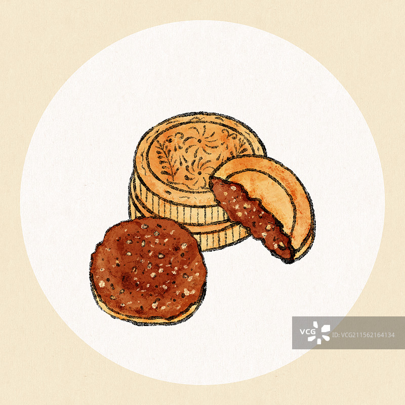 山西临汾美食国风插画-空心月饼图片素材