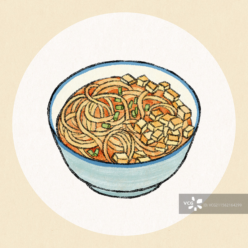 山西临汾美食国风插画-霍州饸饹面图片素材